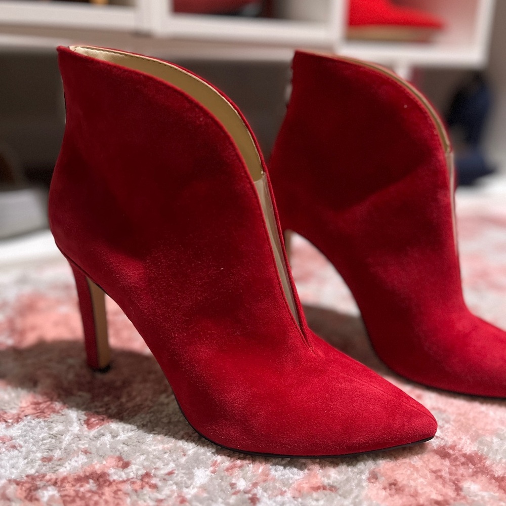 NINE WEST Red Booties with Peek-a-Boo Front